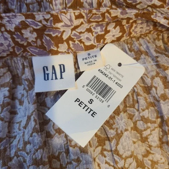 NWT Gap Floral Midi Dress Petite Small Brown 3/4 Sleeve V Neck Boho Peasant - Picture 4 of 5